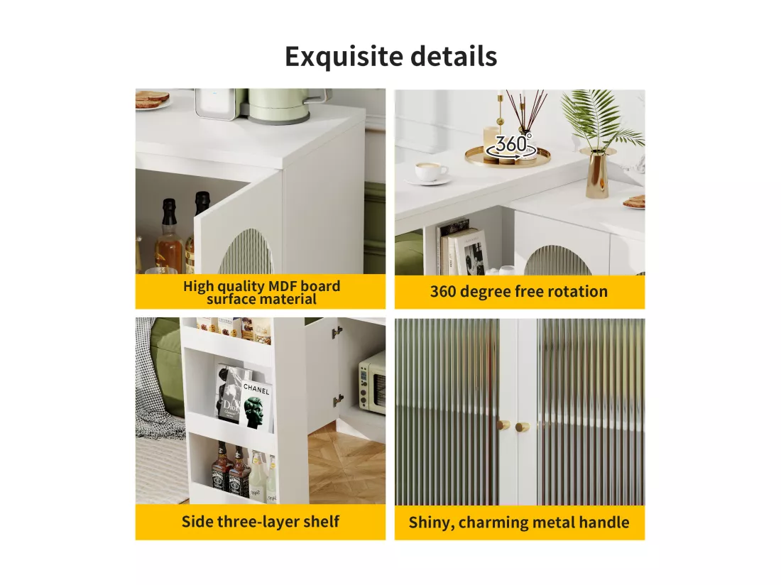 Buffet、Meuble de bar rotatif en MDF - grand espace de rangement - style contemporain - Blanc