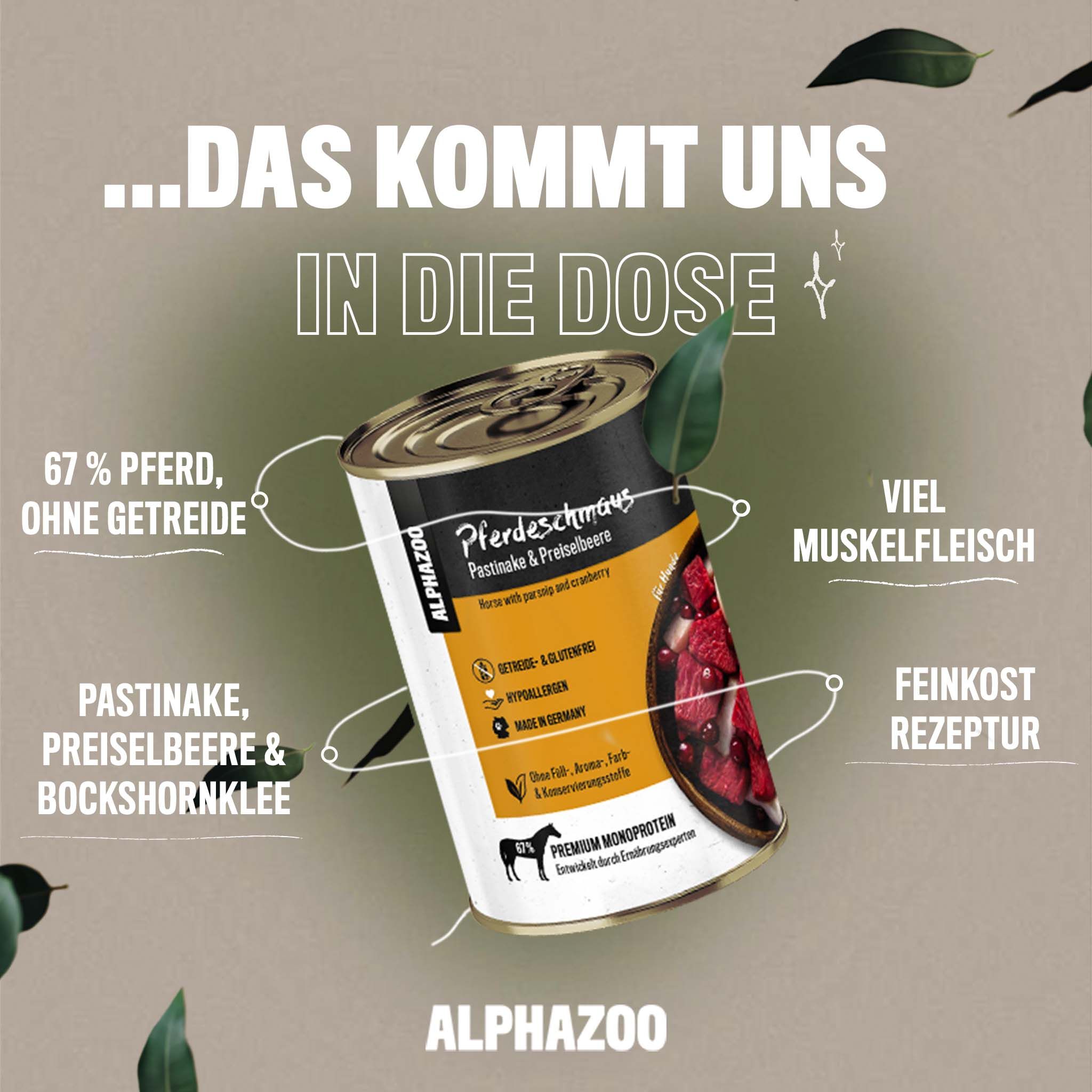 ALPHAZOO Pferdeschmaus, Nassfutter Pferd für Hunde