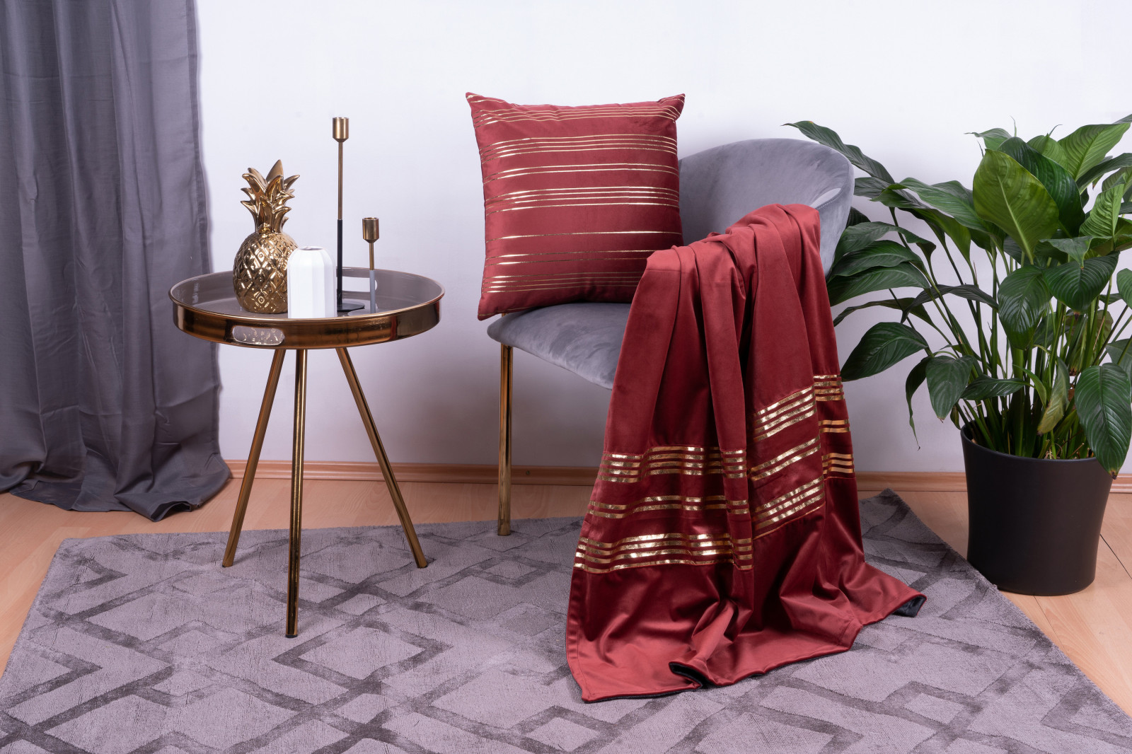 Decke & Kissen - rot-gold - 45x45 cm