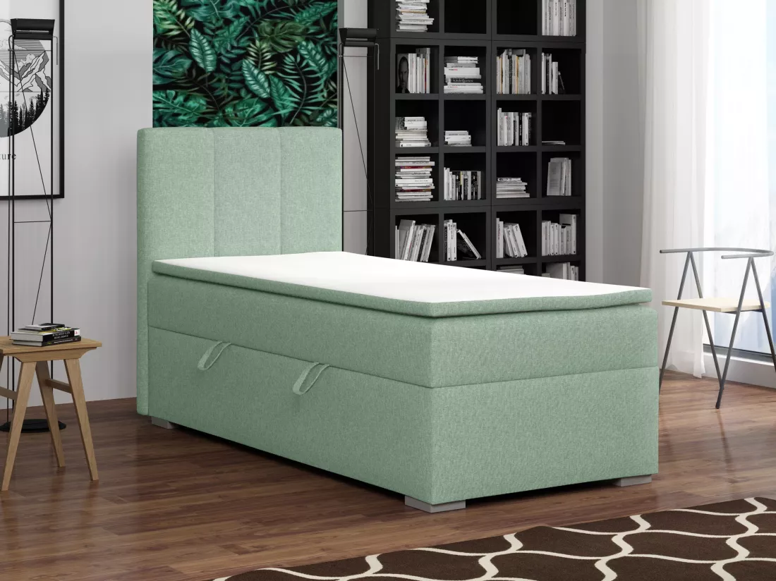 LIT SIMPLE avec tiroir de rangement et surmatelas, côté gauche Monaco Mini 100x200 cm, Lux 29 (Vert pâle)