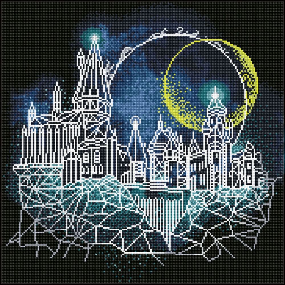 DIAMOND DOTZ® Original Diamond Painting ''Moon over Hogwart'' Harry Potter 52 x 52 cm 32.400 Diamant Mosaiksteine Kreati