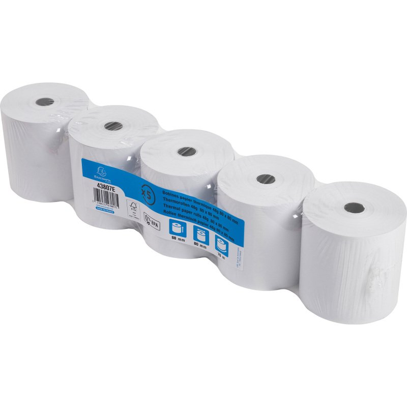 Bobines Caisses Exacompta 43807E - l 80 mm x L 76 m, Ø 72 mm - 1 pli(s) - paquet de 5
