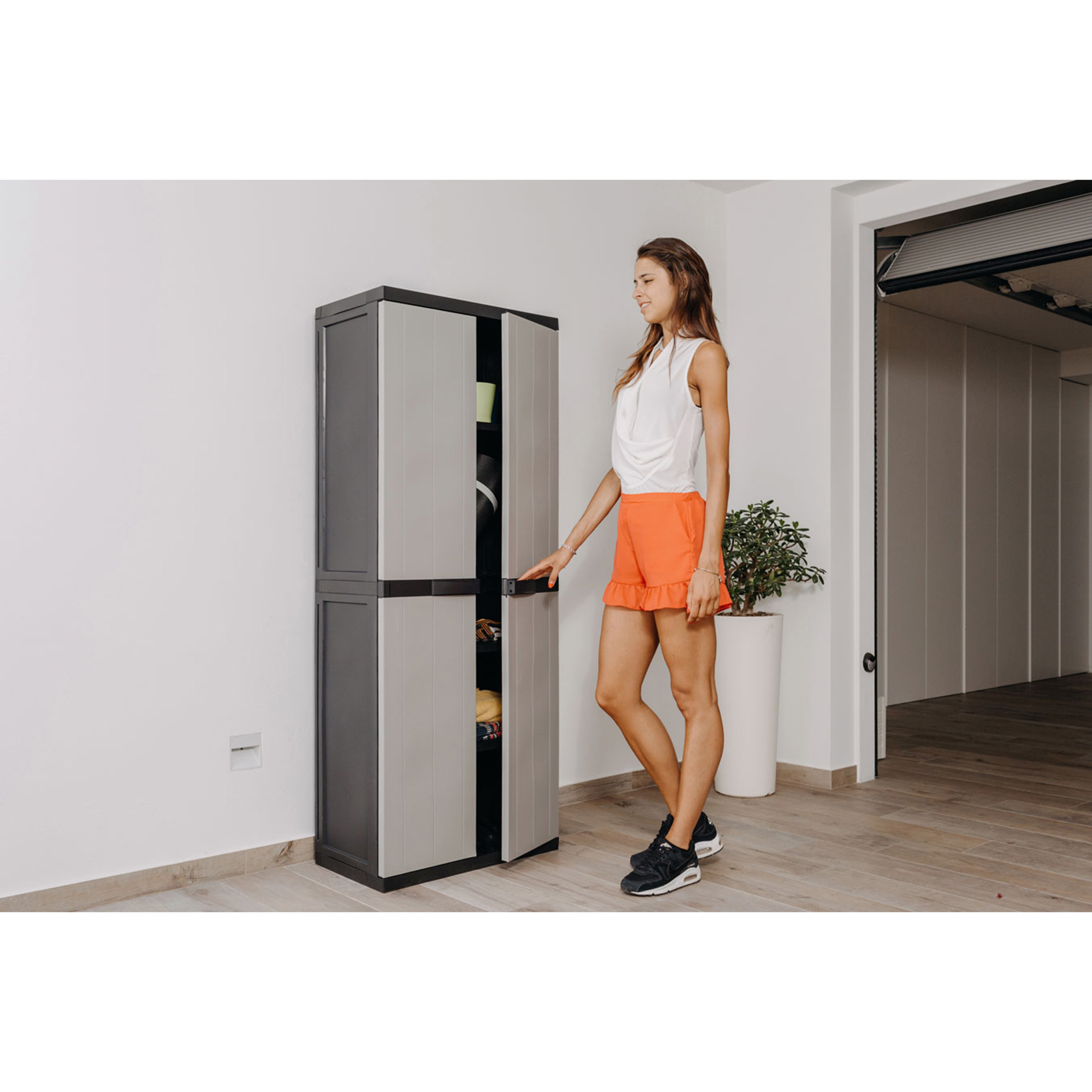 Universal-Schrank - grau-schwarz - 165 cm hoch