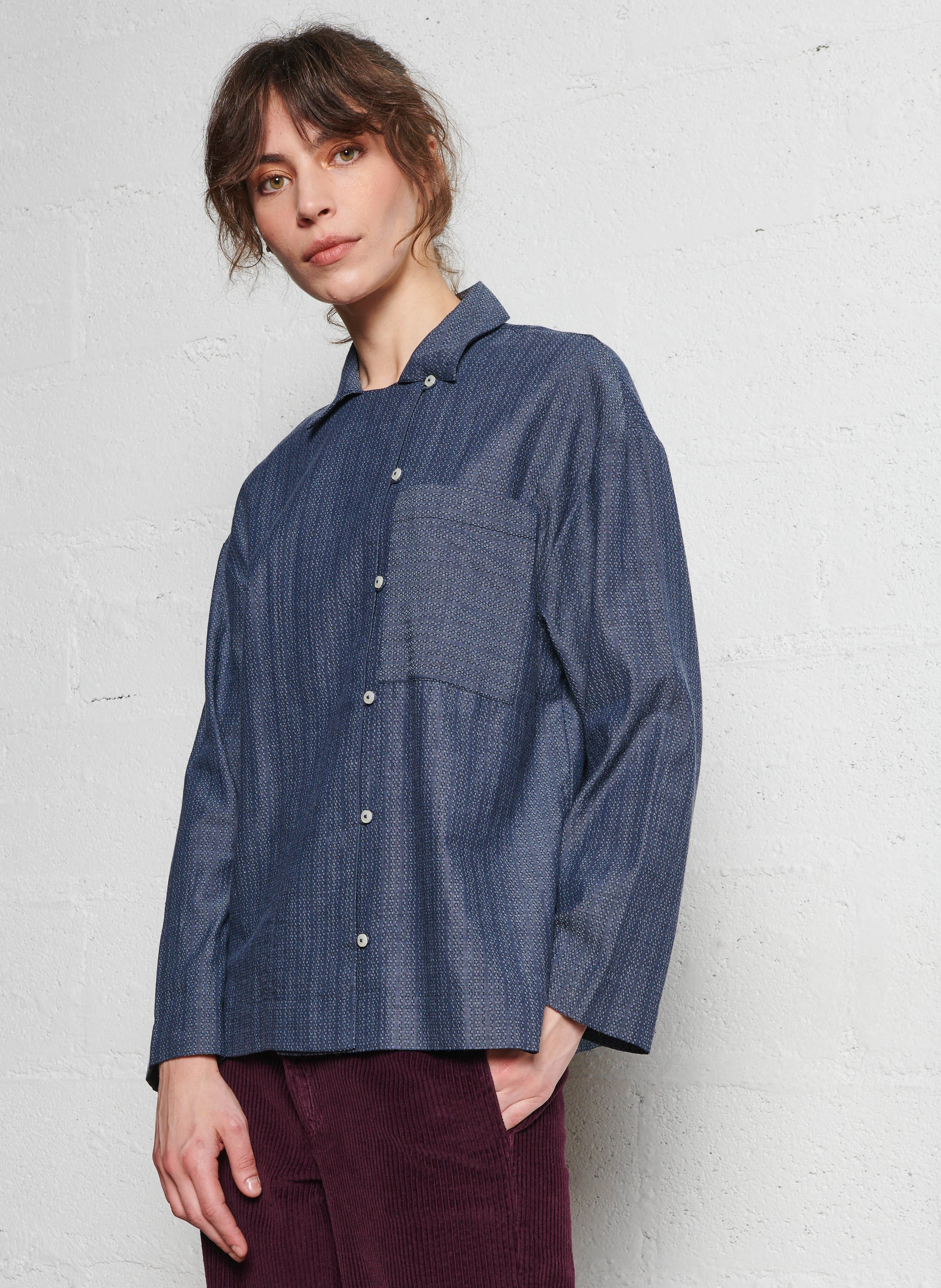 MARILOU - Chemise ample jacquard en coton | Bleu