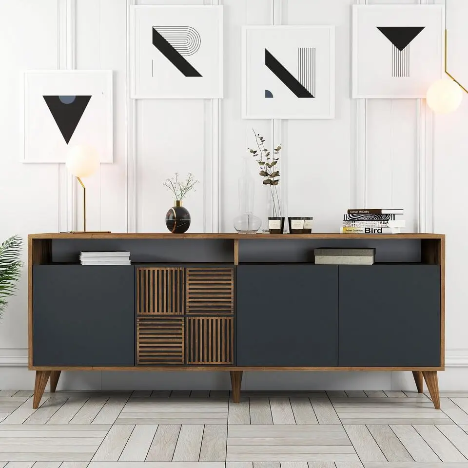 CALICOSY - Dressoir MILAN - Vintage eik / grijs - 78,6x180x35 cm