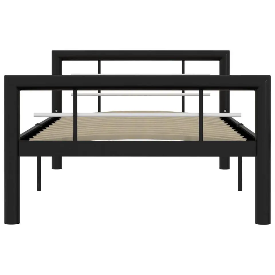 vidaXL - Bed met hoofd- en voeteneinde - Zwart en wit - Metaal - 100x200 cm