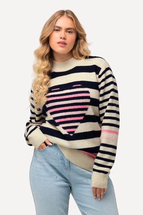 Pullover, Ringel, Herz, Stehkragen, Langarm