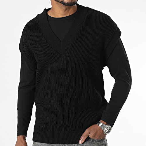 Pull Sans Manches Col V Noir