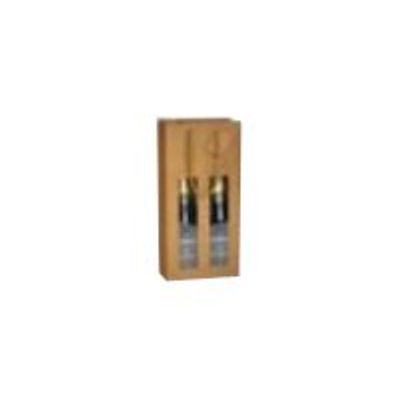 Logistipack - Sac cadeau à fenêtre pour 2 bouteilles - poignées cordelières - 27 cm x 9 cm x 38 cm