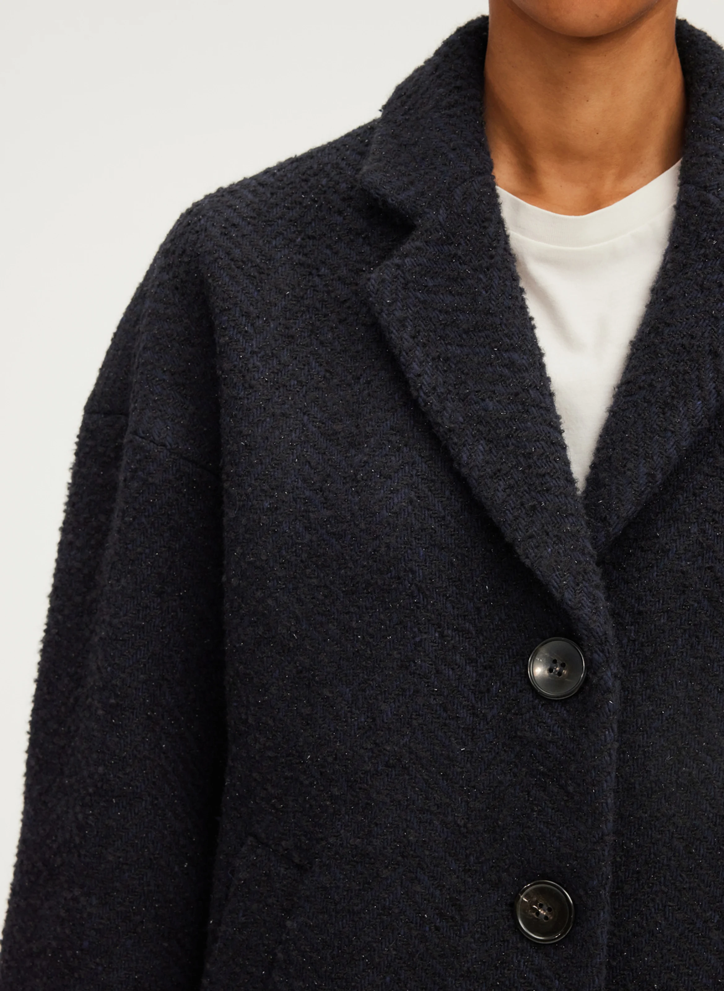 LILA - Manteau ample col tailleur en laine mélangée | Bleu
