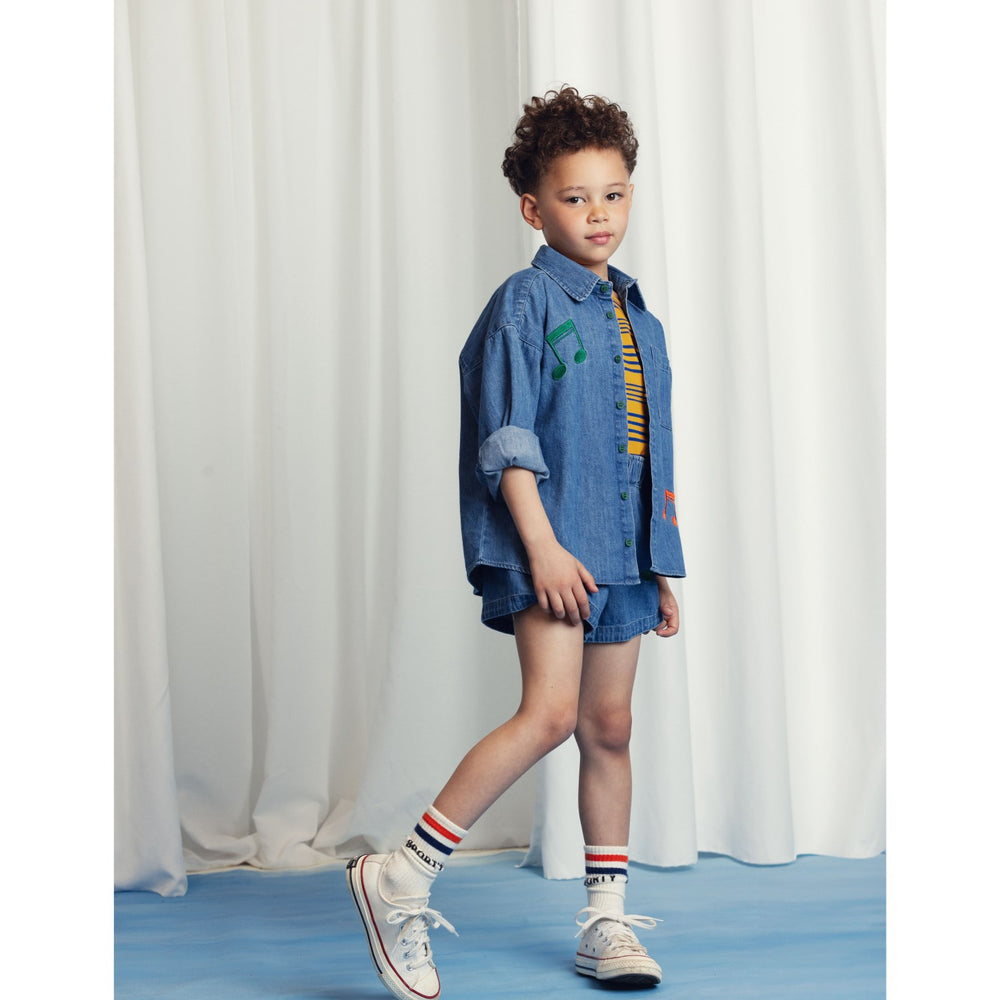 Køb Mini Rodini Blue Note Embroidery Lightweight Denim Skjorte