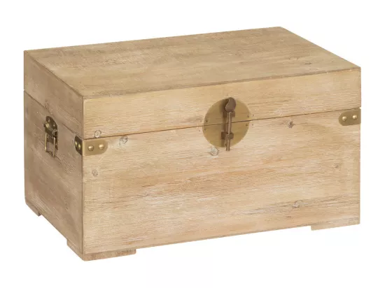Set de 3 Malles de rangement en bois et métal doré L 58 L 47 et L 37 cm