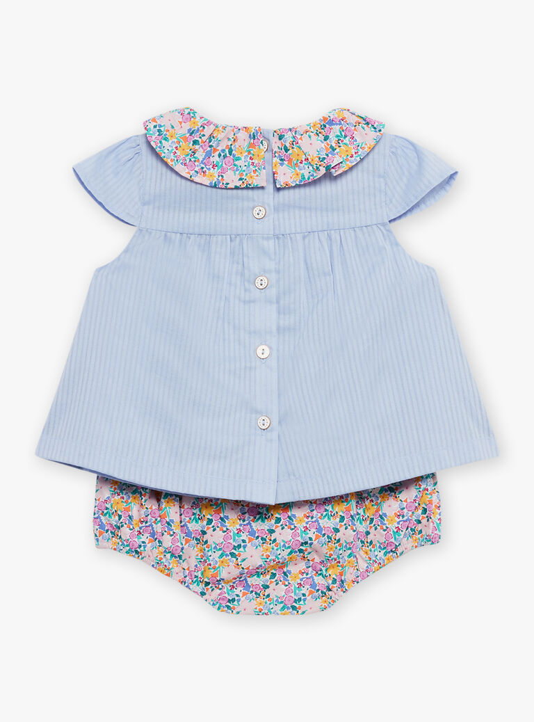Blouse et bloomer ciel à imprimé fleuri et à rayures