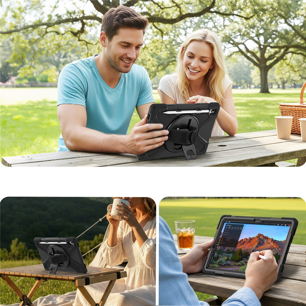 Samsung Galaxy Tab S11 Hybrid Outdoor Case Hülle mit Aufsteller und Handschlaufe - Schwarz