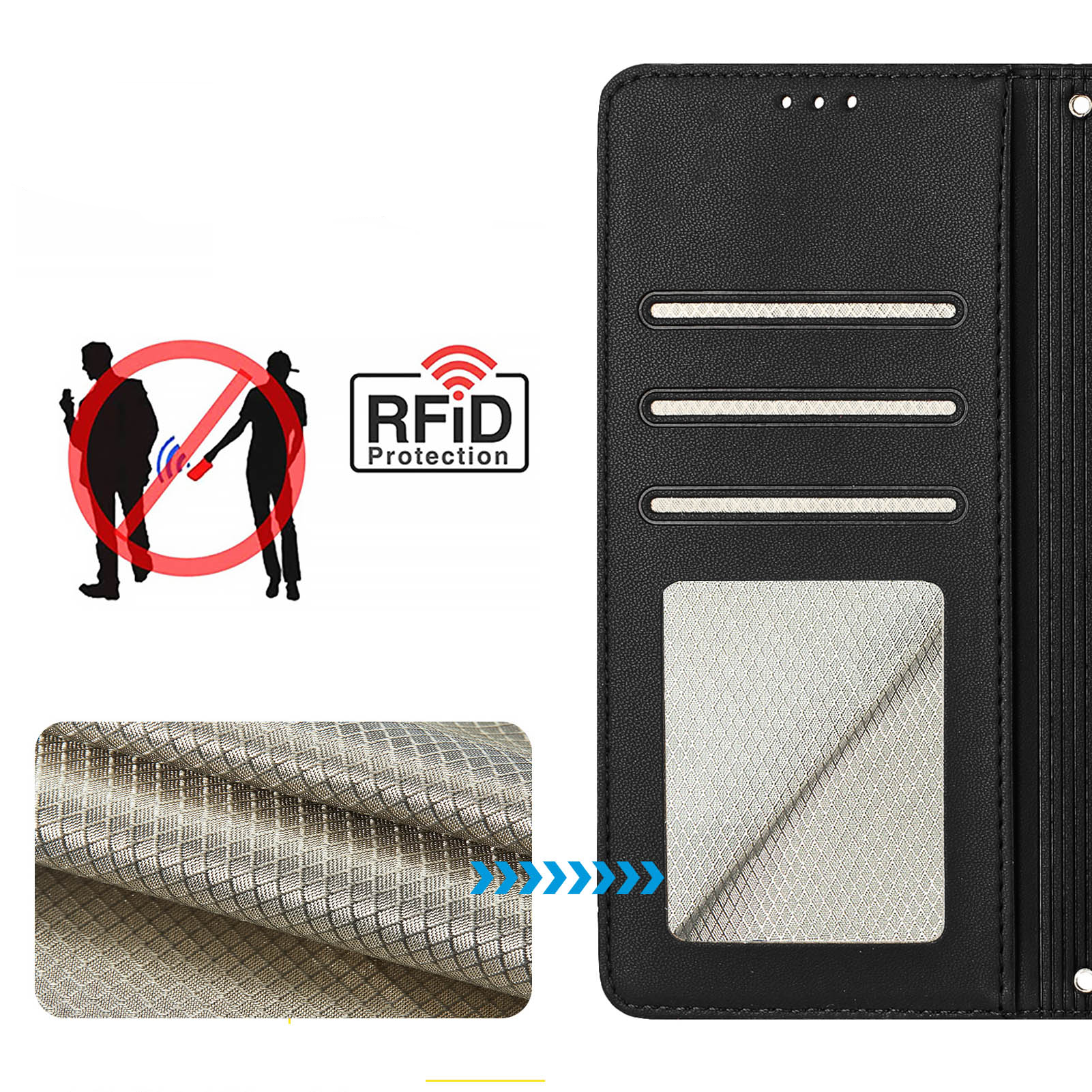 Samsung Galaxy S25 Ultra Leder Tasche Litchi Look mit Katzen Imprint (RFID Schutz) - Schwarz