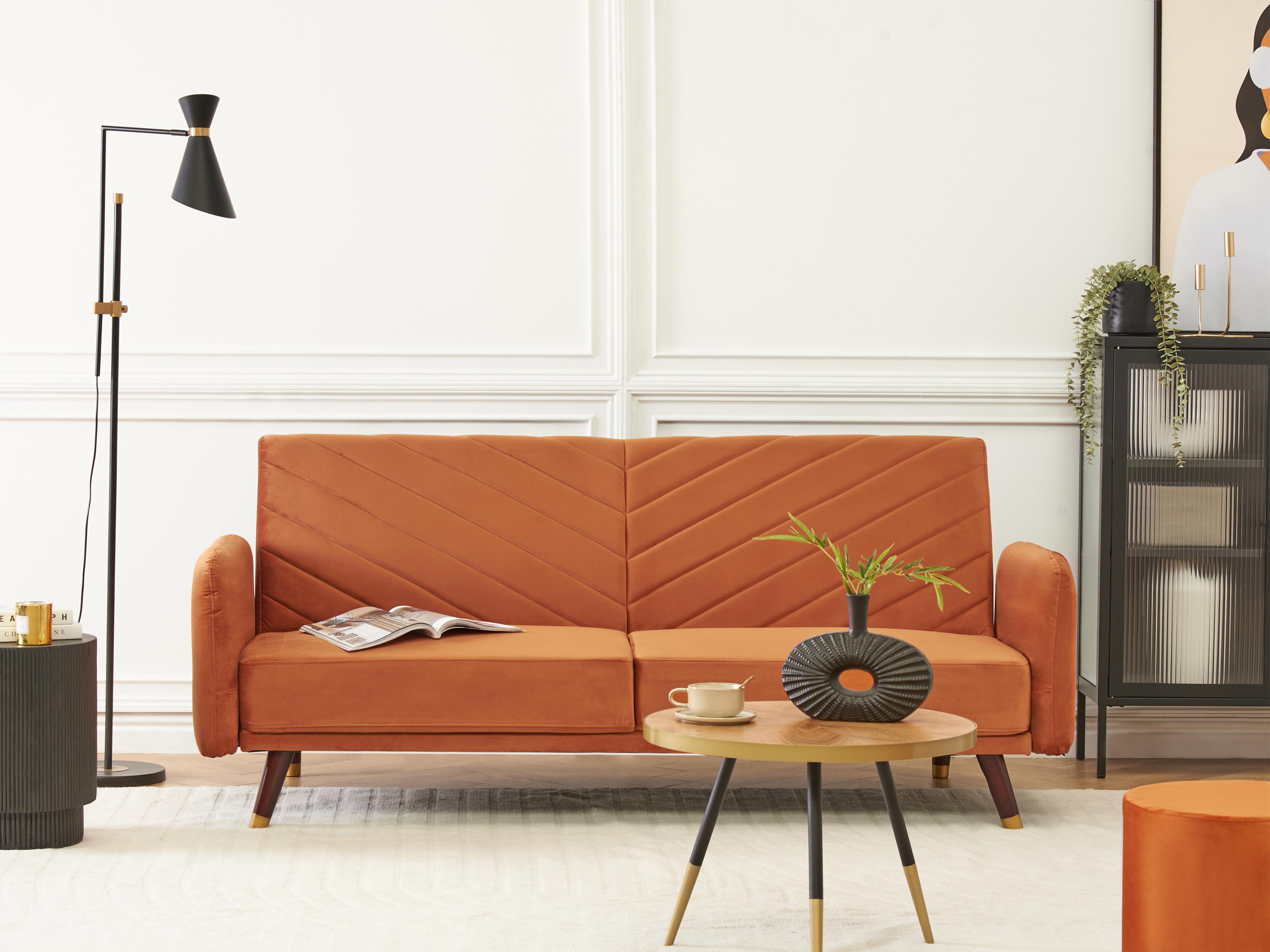 Slaapbank 3-zits SENJA Fluweel Oranje