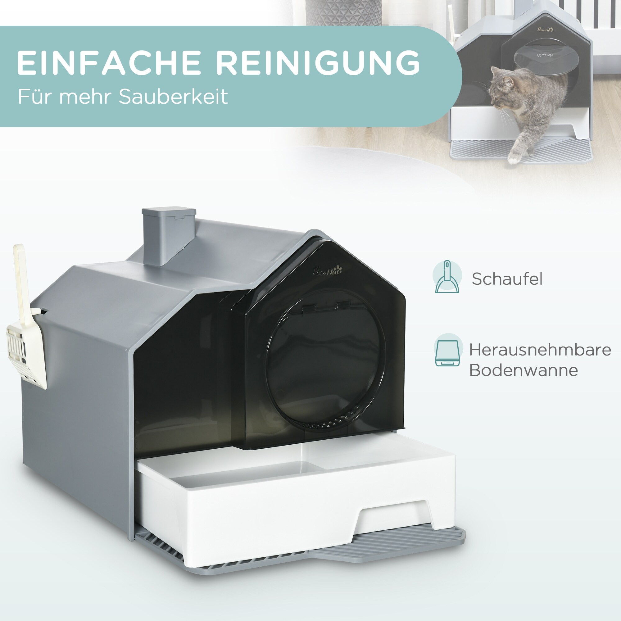 PawHut Katzentoilette mit Schaufel blau 47L x 45B x 42H cm