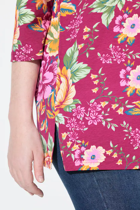 Shirt, Blüten, Classic, Carré-Ausschnitt, 3/4-Arm, orientpink