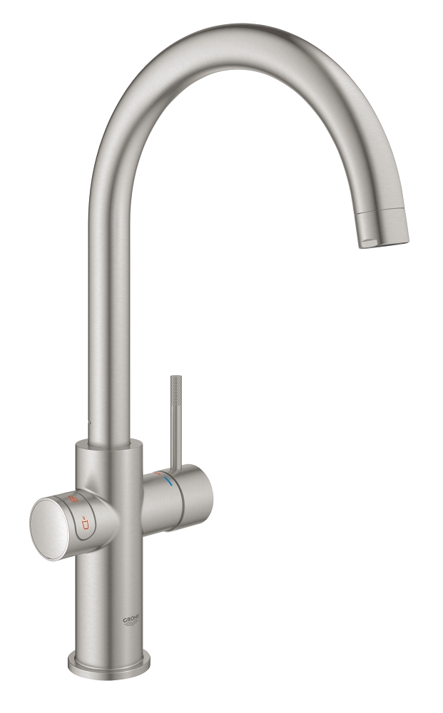 Grohe Red New Duo kokend water kraan met C uitloop en L formaat boiler RVS