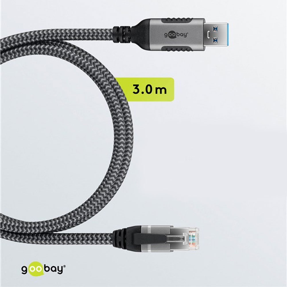 (3m) USB auf CAT 6 Ethernet LAN RJ45 Netzwerk Kabel Patchkabel FTP (70499) - Grau