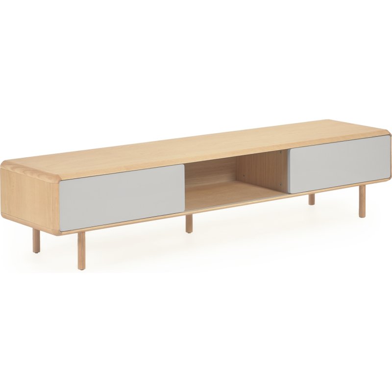 Meuble TV Anielle 2 portes en bois massif et placage de frêne 180 x 41 cm