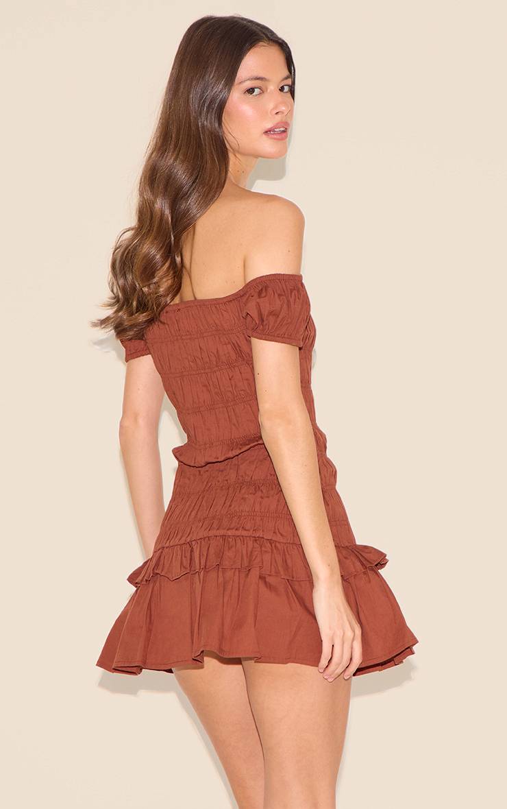 Chocolat Robe Droite À Détail Froncé Bardot