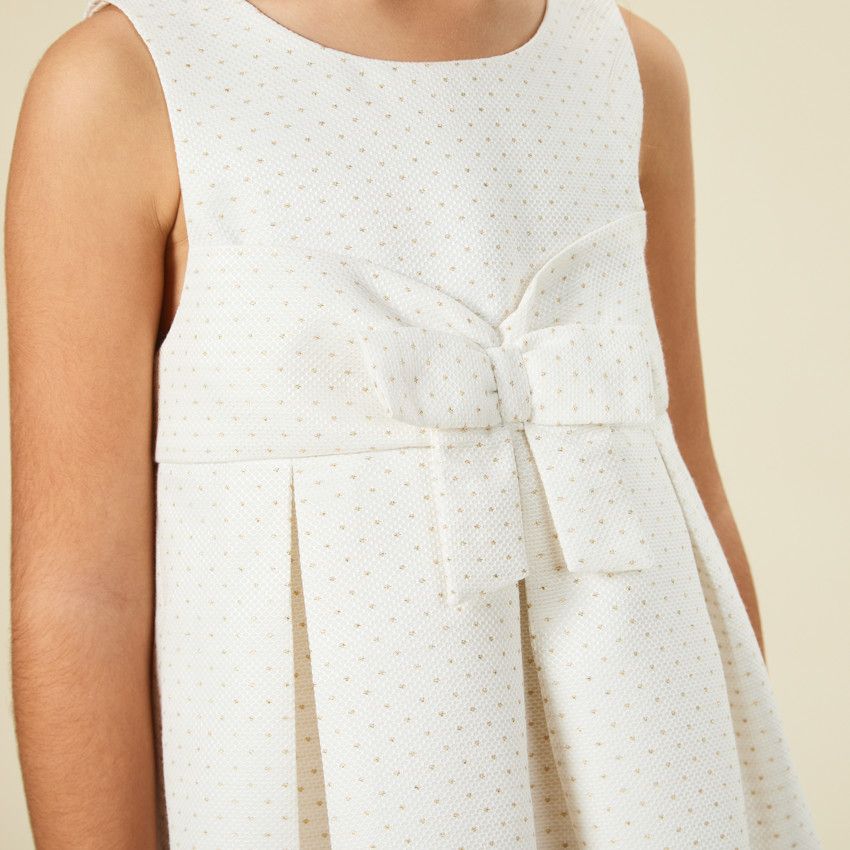 Robe de cérémonie en jacquard avec nœud pour fille - Ecru