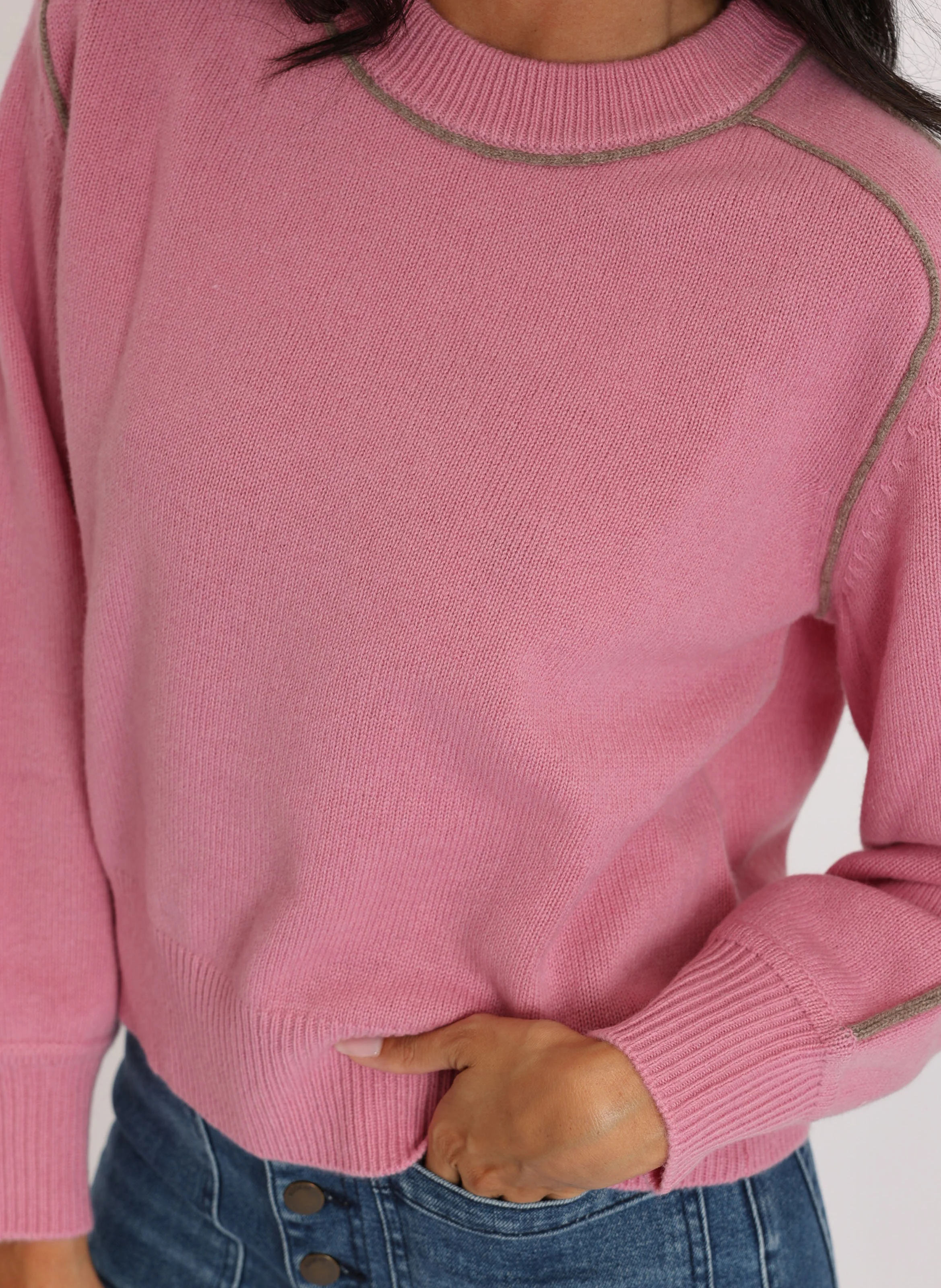 GABBY - Pull droit col rond en laine mélangée | Rose