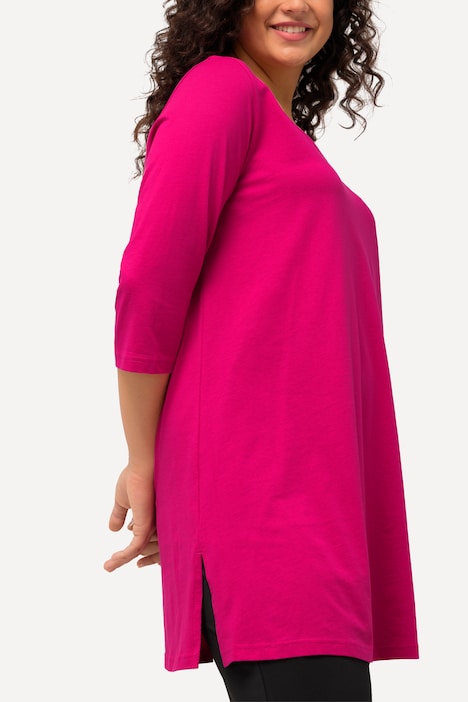 Longshirt, A-Linie, V-Ausschnitt, 3/4-Arm