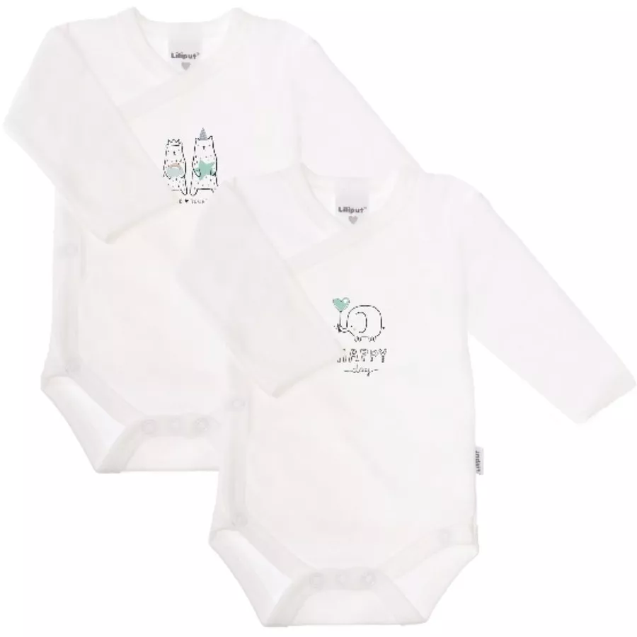 Liliput Langarm-Wickelbody 2er-Pack Happy Elefant und Bären weiß