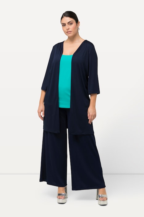 Longjacke, Rippjersey, offene Form, V-Ausschnitt