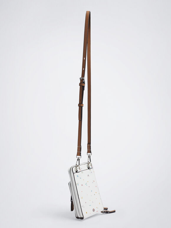 Bolsa para celular com estampa floral - Off-White