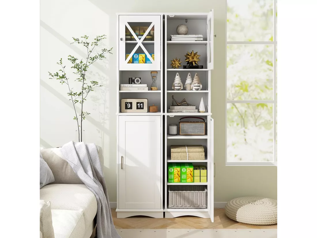 Armoire de Salle de Bain de 170 cm de Hauteur, Meuble de Rangement, Colonne, 5 Étagères Réglables, Placards à Porte, 2 Compartiments, Gain de Place, 30 x 40 x 170 cm, Blanc