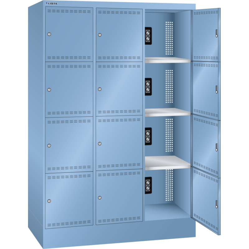 Lista - Armoire à casier avec prises électriques - H 179,5 x L 120,5 x P 58,5 cm - 12 cases