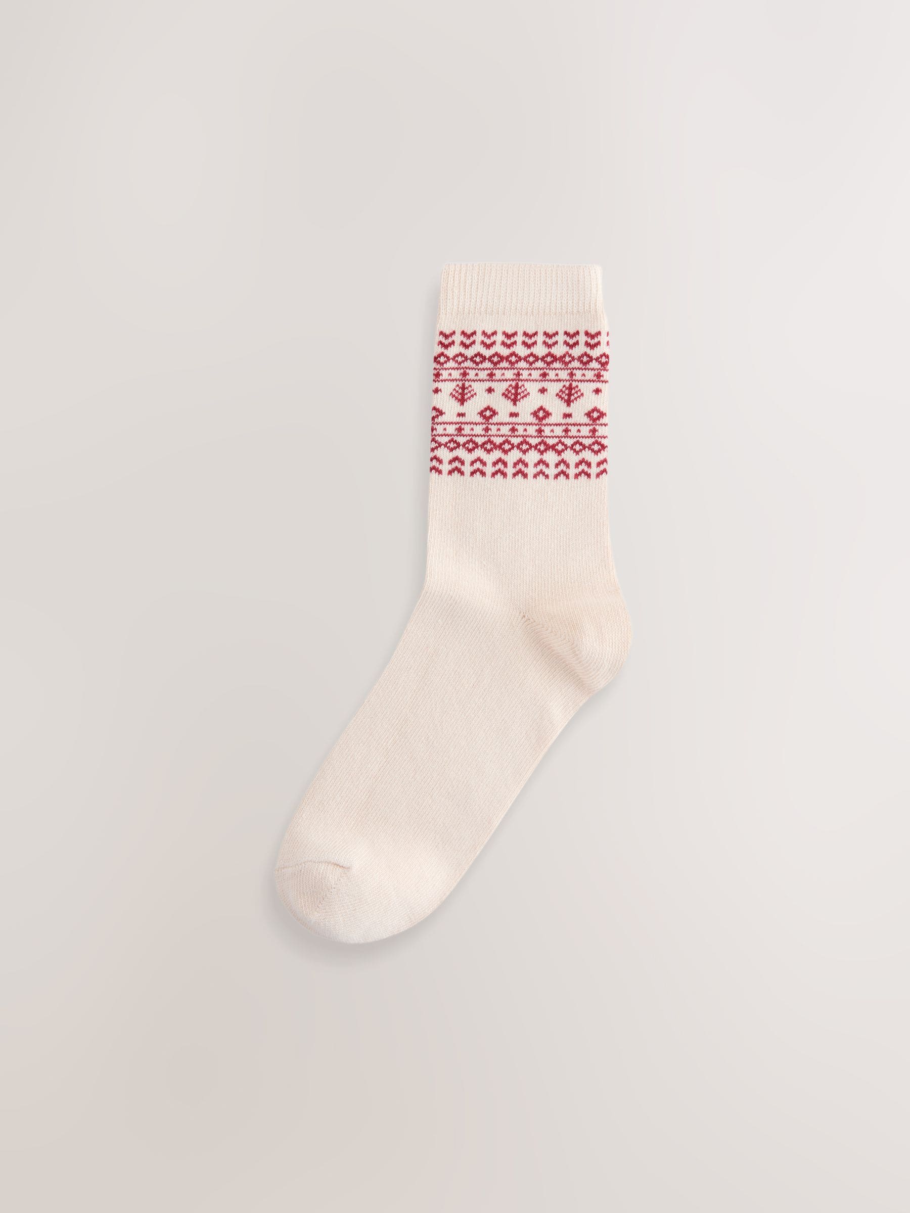 Rood/Crème Fairisle Huis - Pattern Warm Handle Ankle Socks 2 Pack