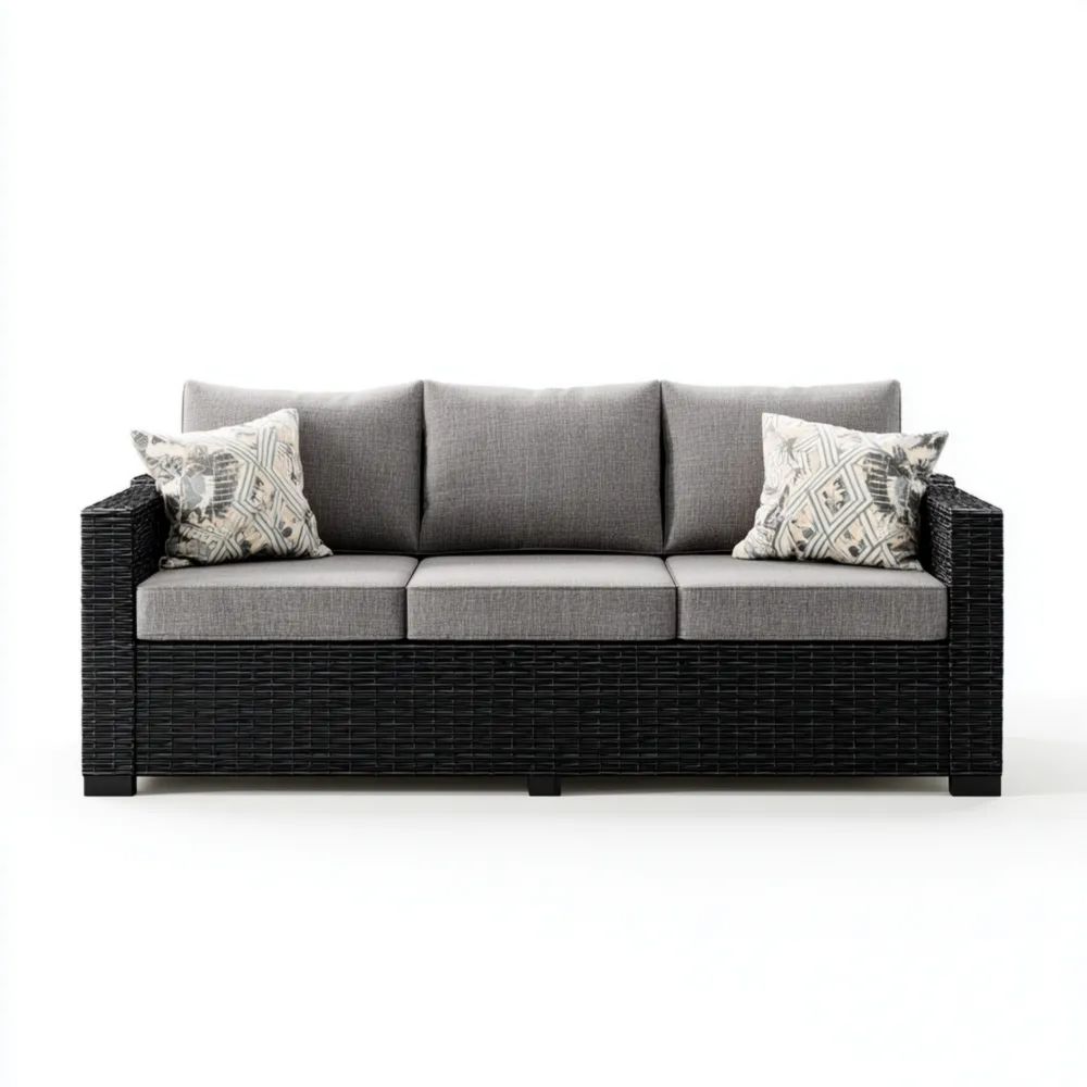 3-Sitzer-Gartensofa Rattan 200x80x75 cm – Grau/Schwarz – Modernes Desi