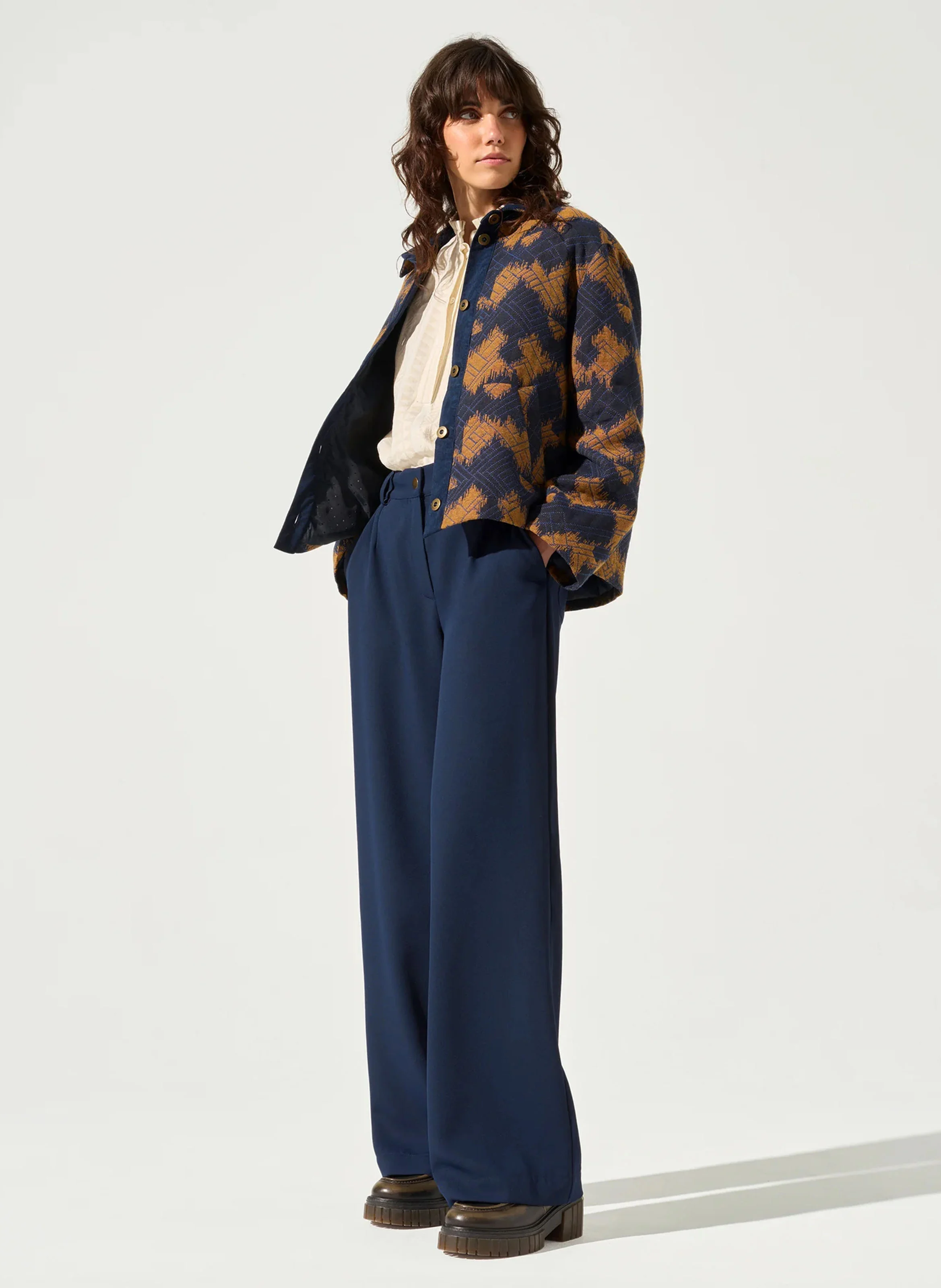 DANIRA - Pantalon large taille haute | Bleu