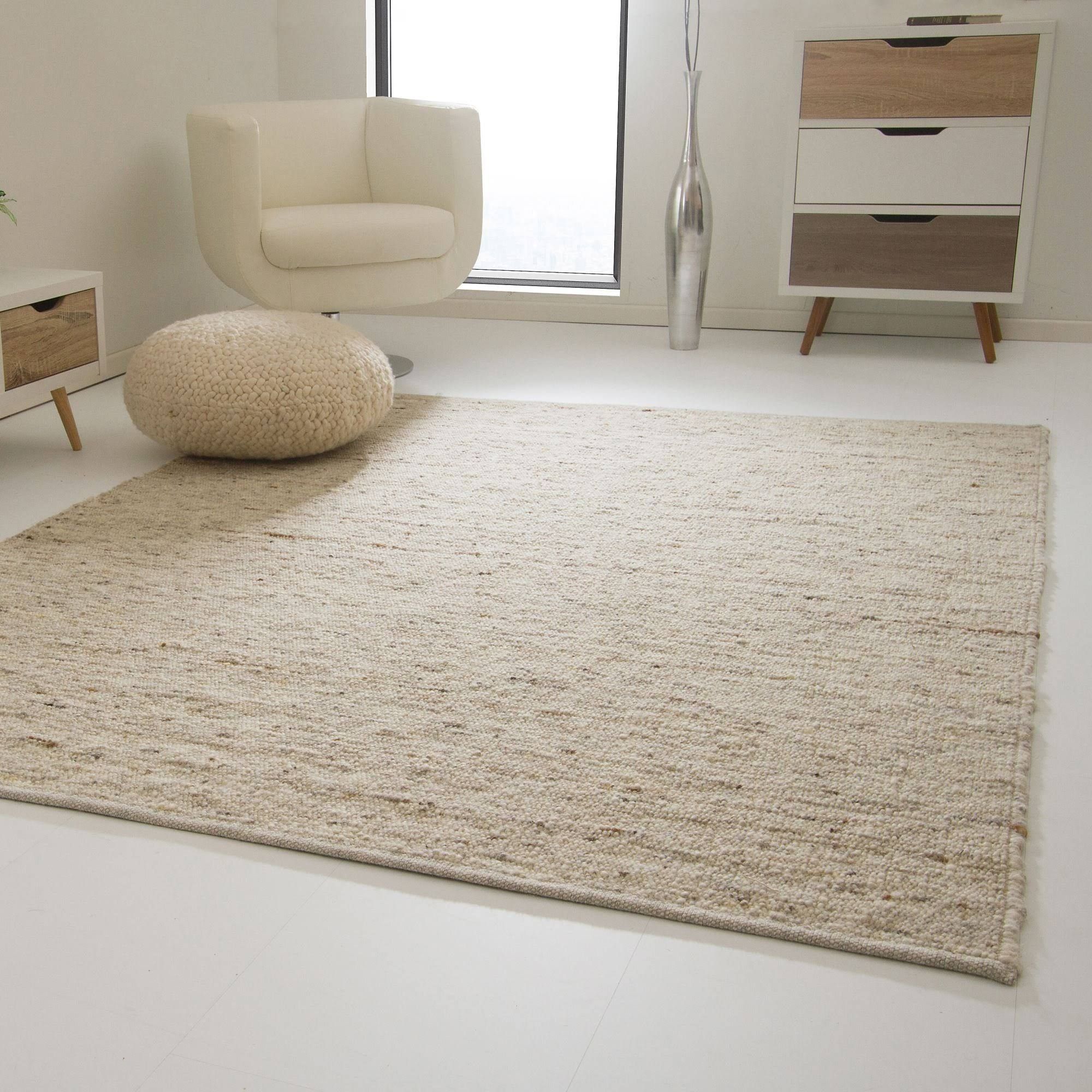 Steffensmeier Wollteppich Landshut, Rechteckig, Handwebteppich, Handweb Teppich, reine Schurwolle, beige, Natur