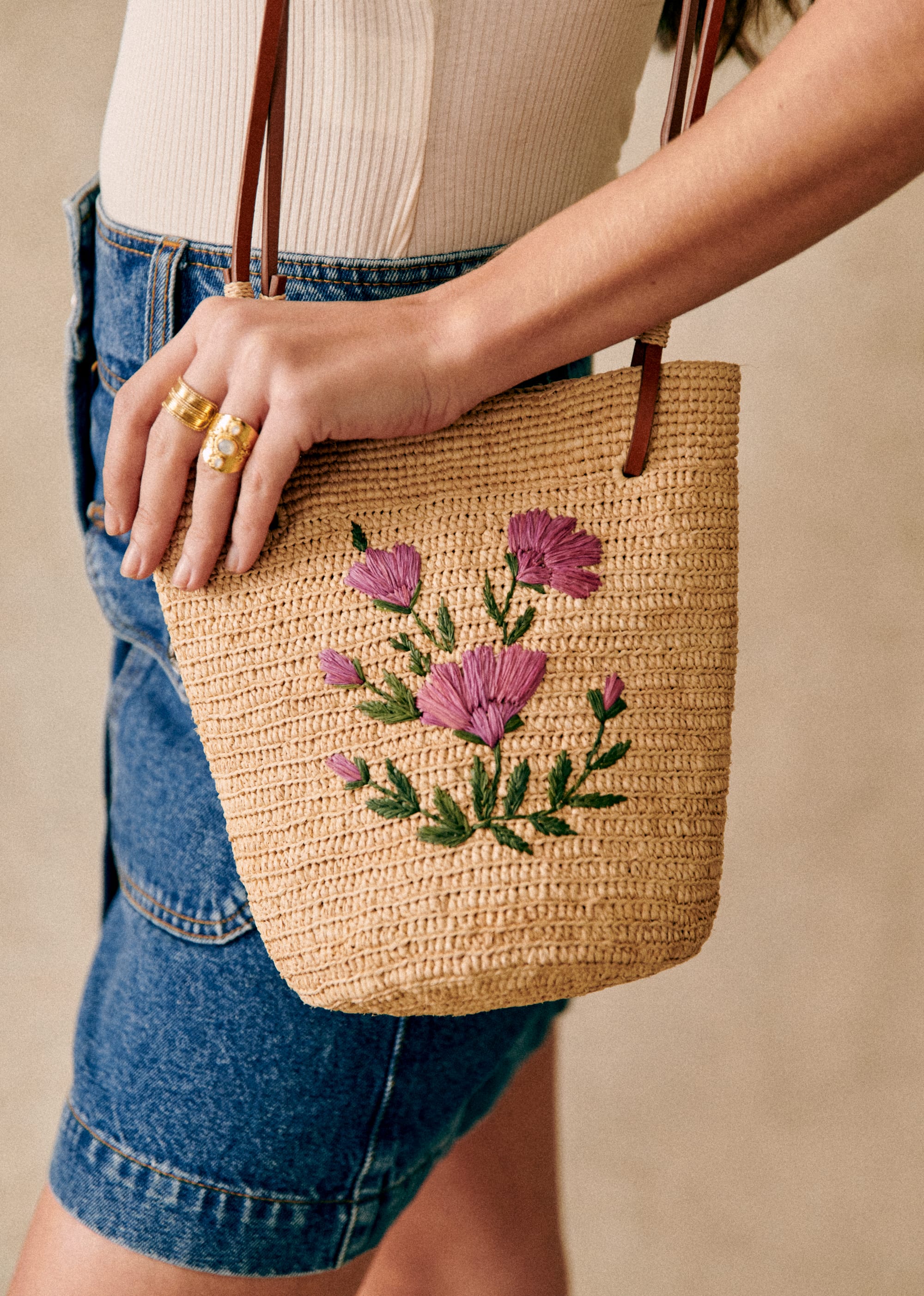 Panier Josie - Raphia broderie fleurs pivoine multi - SACS/NEW SACS Nos Paniers 5906404