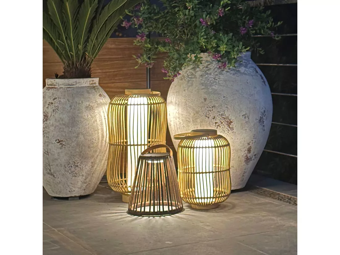 Lanterne solaire décorative EVANIA Marron Poly rotin H28cm