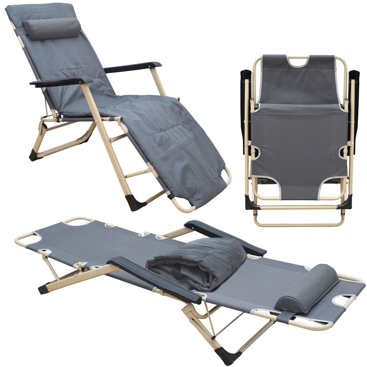 Campingstuhl Liegestuhl AMA-YU-98 XL Grau 178x65x88 cm incl. Auflage