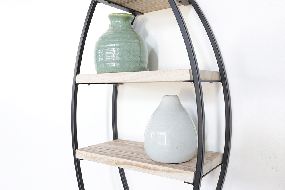 Etagère murale ovale avec 4 étagères en bois - 26x60 cm