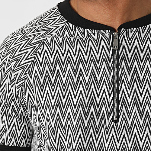 Ensemble Tee Shirt Col Zippé Et Short UY853 Blanc Noir