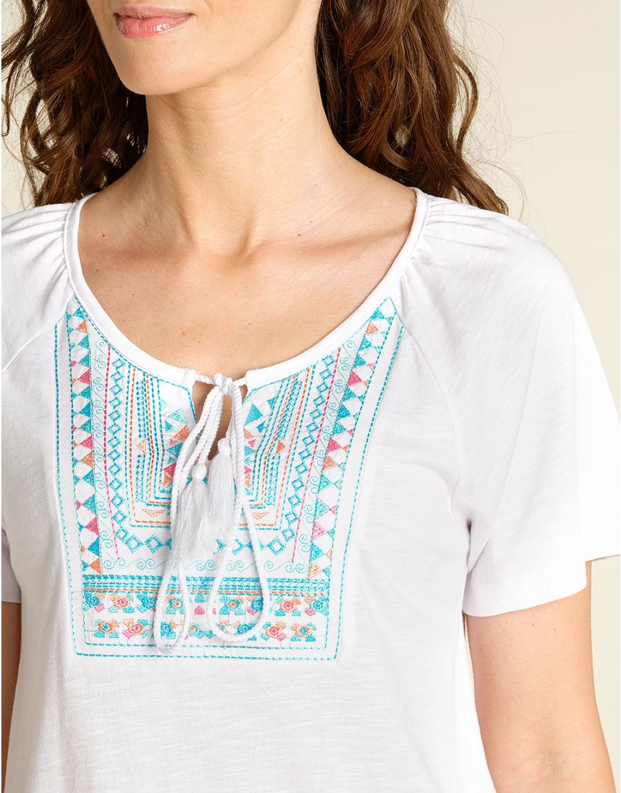 Top blanc plastron coton