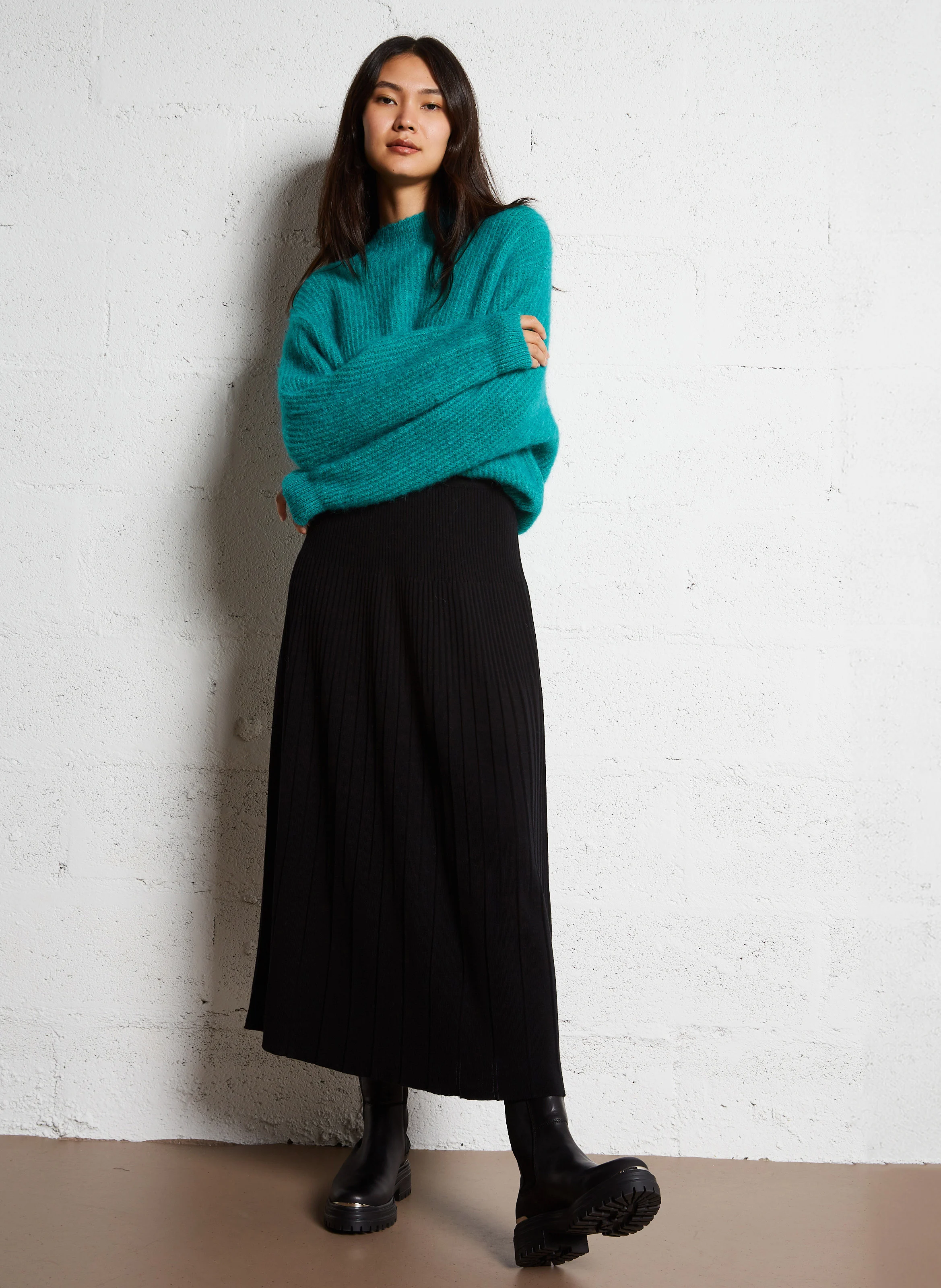 ALEXANDRA - Jupe midi évasée en laine I.CODE x LA FRANCAISE | Noir