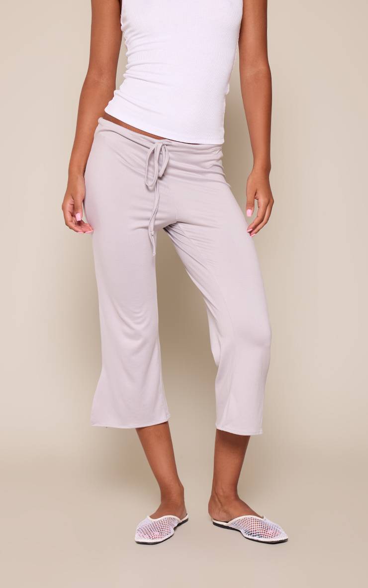 Gris Pantalon Court En Jersey Doux