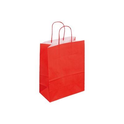 50 Sacs cadeau kraft - poignées torsadées - 18 cm x 8 cm x 22 cm - rouge