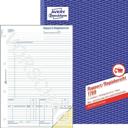 Avery Zweckform 1769 Rapport/Regiebericht, A4, selbstdurchschreibend, 2x40 Blatt