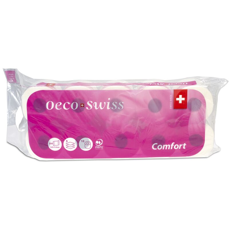 Oeco Swiss Toilettenpapier Comfort, 3-lagig, 1 Palette (120 Pack à 10 Rollen)