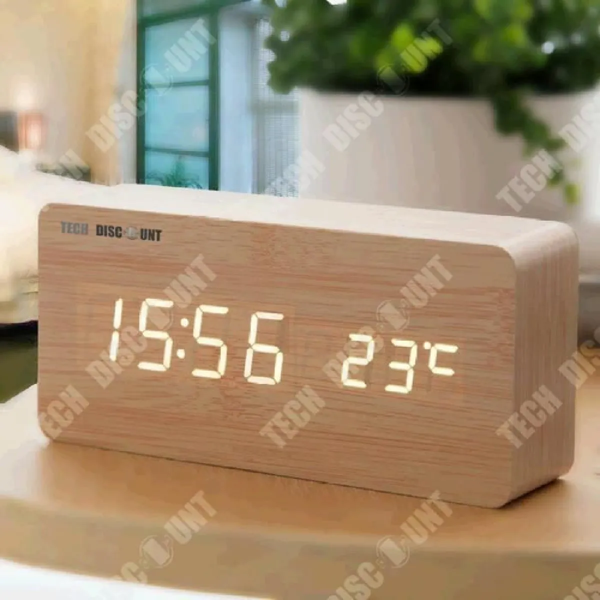 Tech Discount TD Horloge de Table Numérique en Bois